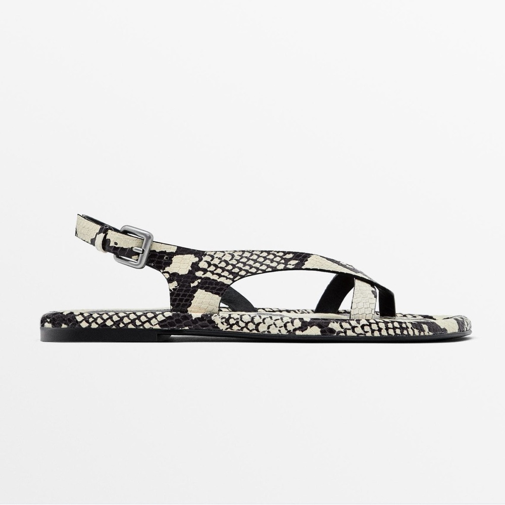 Massimo Dutti Snake Animal Print Padded Sandals 38/7.5/8